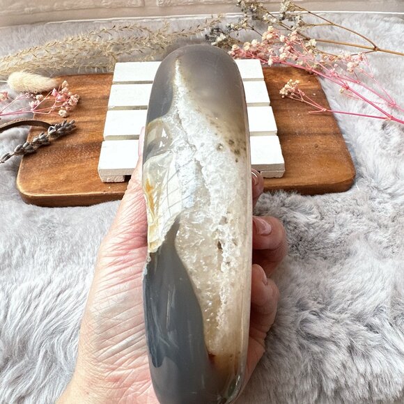 Gorgeous Large Agate with Druzy Flame/Free Form - Picture 5 of 6